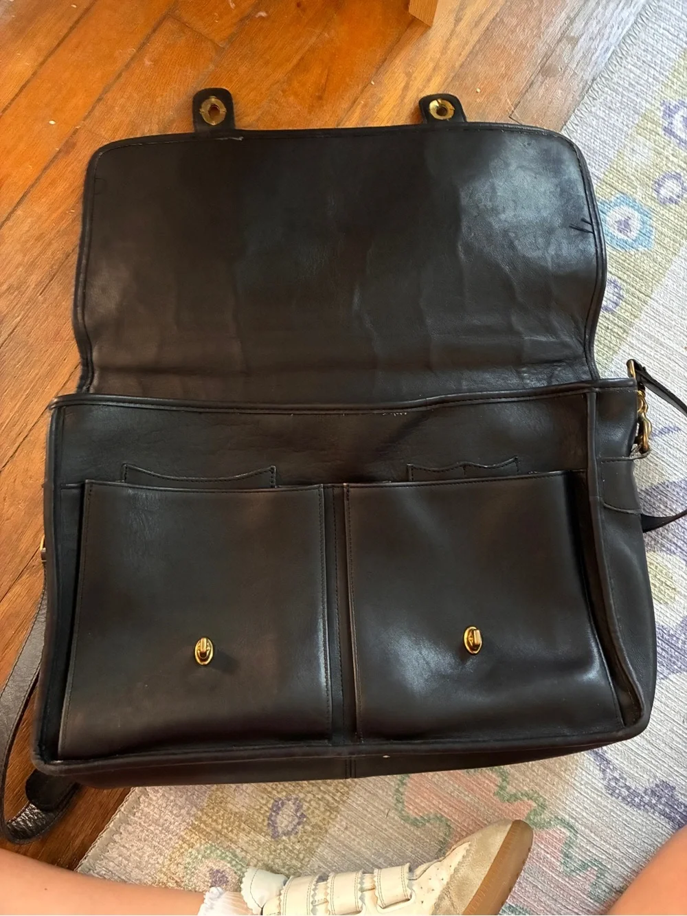 Coach Black Leather Prescott Briefcase with Gold Hardware